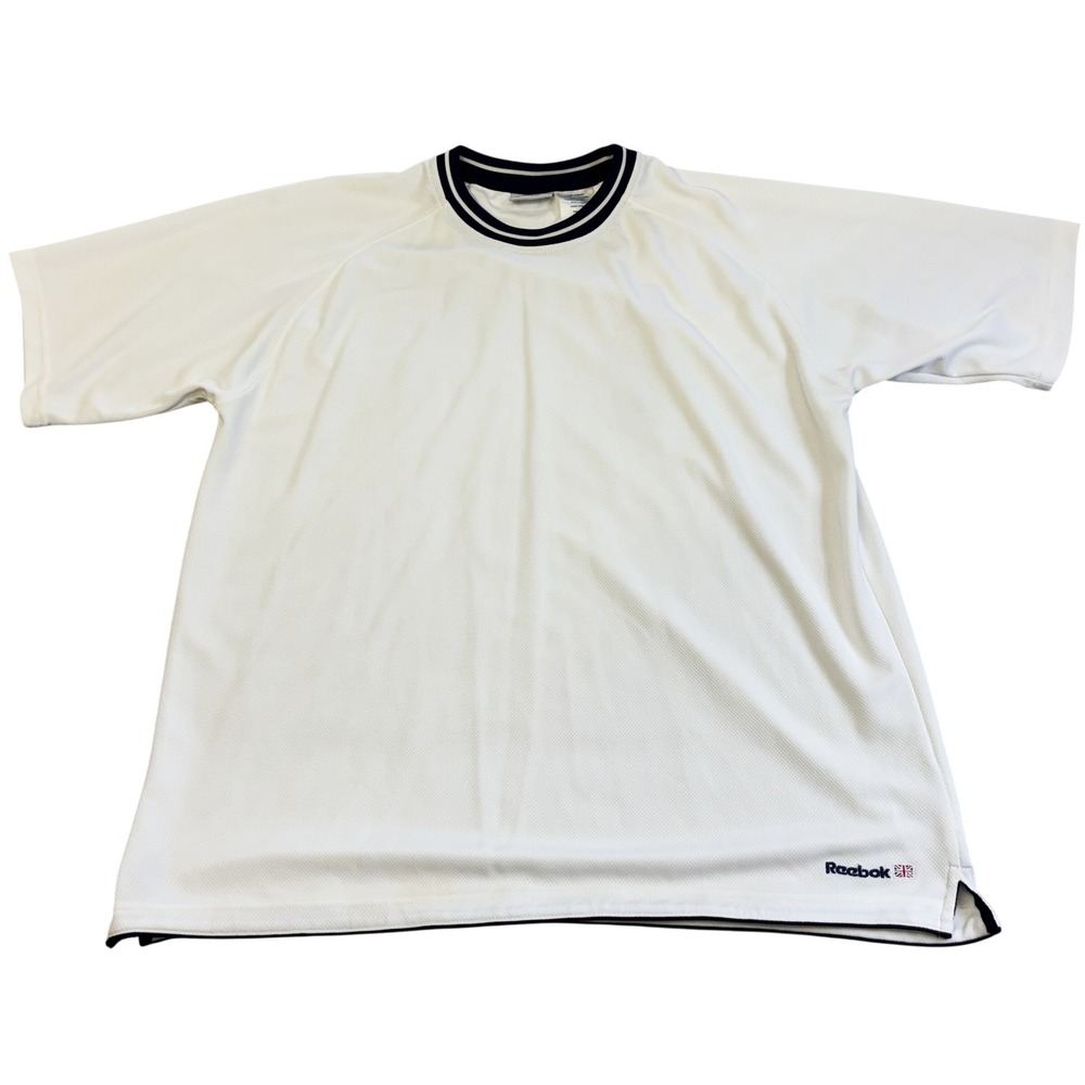 Vtg Reebok Mesh Athletic Shirt Men XL White Navy Raglan Union Jack Sporty Casual